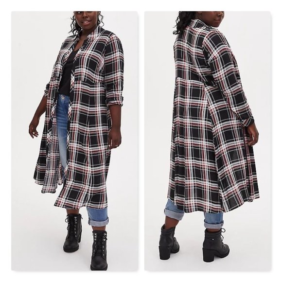 torrid Tops - Torrid Black Plaid Challis Duster NWT